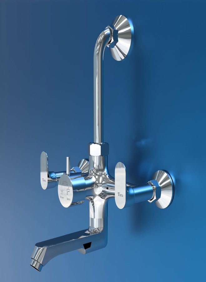 Tisto 10 Year Warranty Wall Mixer for Bathroom 2 in 1 Complete Set with Provision Long L Bend Pipe for Shower, Suitable for Hot Cold Water, Mixture Tap for Bathroom, Full Brass - Image 1